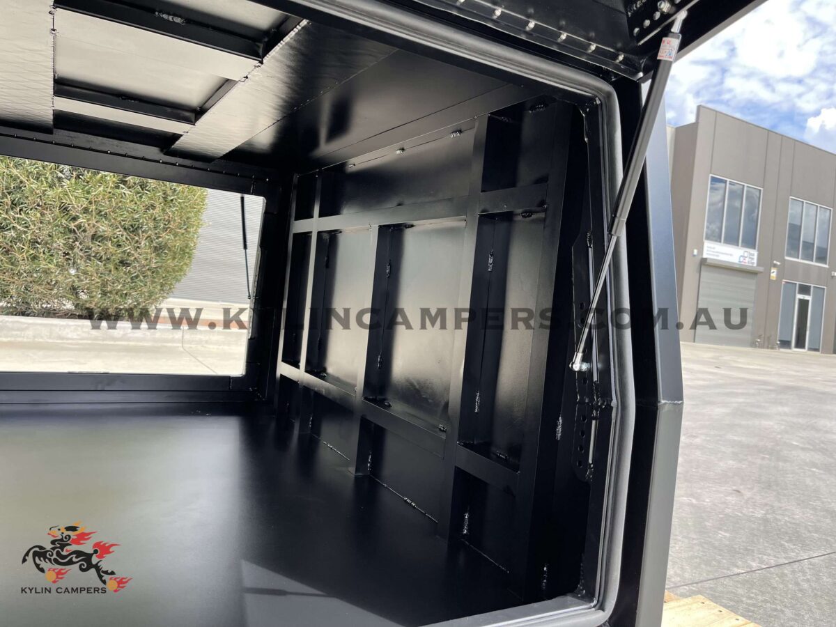 1200L Black Flat Plate Half Canopy - (three point locking) -Kylin Campers